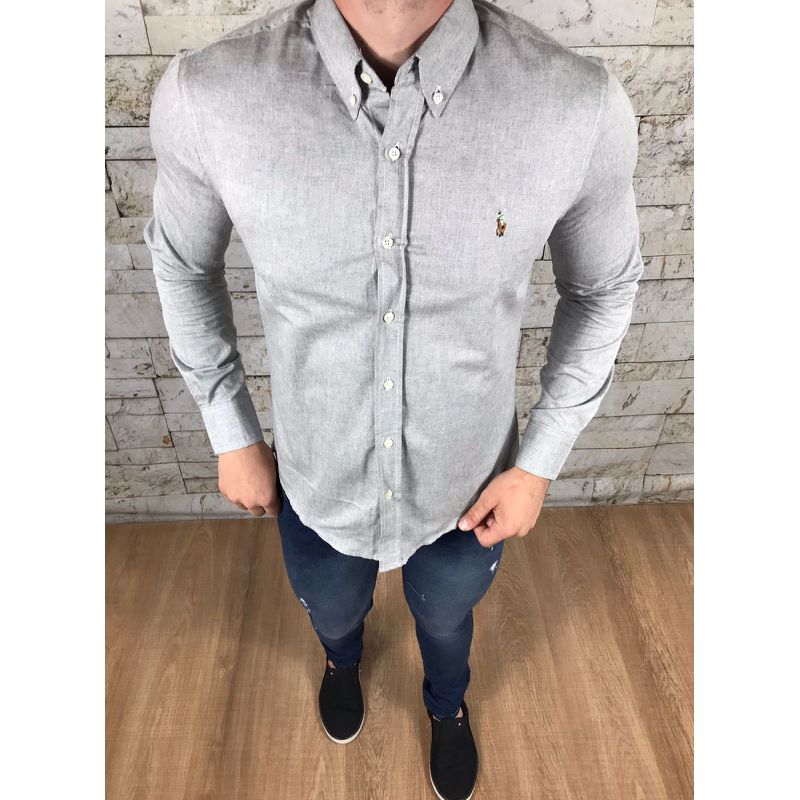 Camisa Manga Longa PRL Cinza⭐ - 40046 - PORTAL DROP - ATACADO
