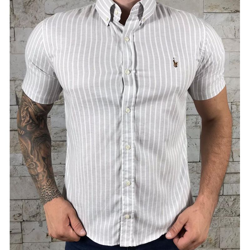 Camisa Manga Curta PRL Cinza Claro⭐ - 30033 - PORTAL DROP - ATACADO