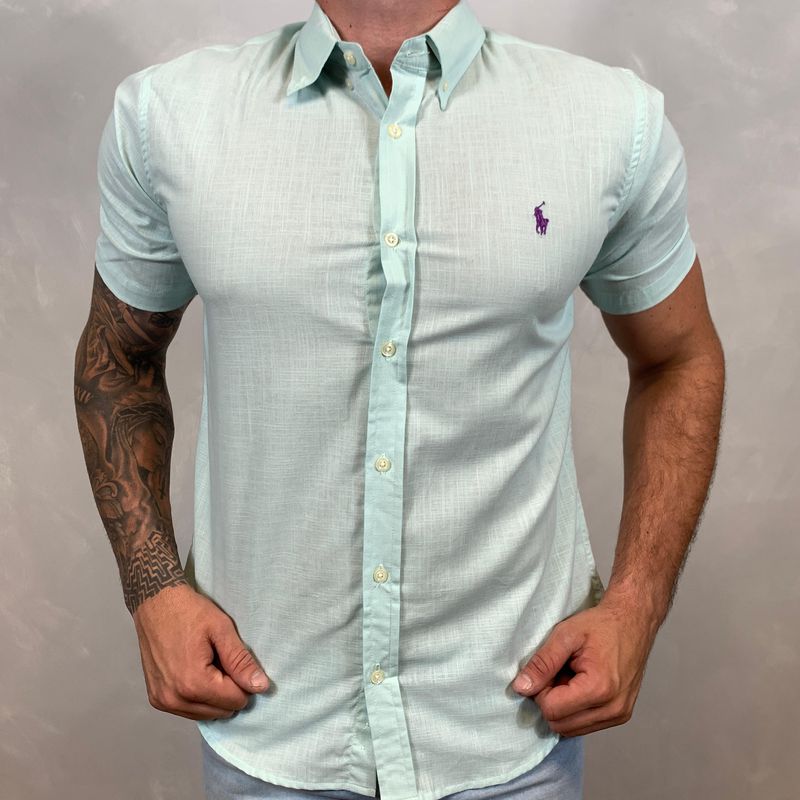 Camisa Manga Curta Linho PRL Verde Claro - 30057 - PORTAL DROP - ATACADO