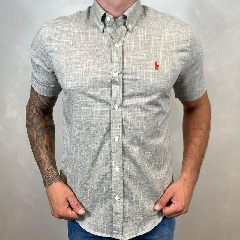 Camisa Manga Curta Linho PRL Cinza - 30146 - PORTAL DROP - ATACADO