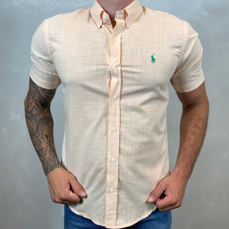 Camisa Manga Curta Linho PRL Salmão⭐ - 30148 - PORTAL DROP - ATACADO