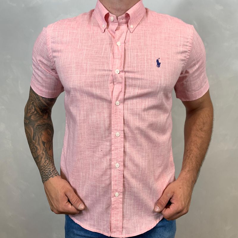 Camisa Manga Curta Linho PRL Rosa⭐ - 30149 - PORTAL DROP - ATACADO