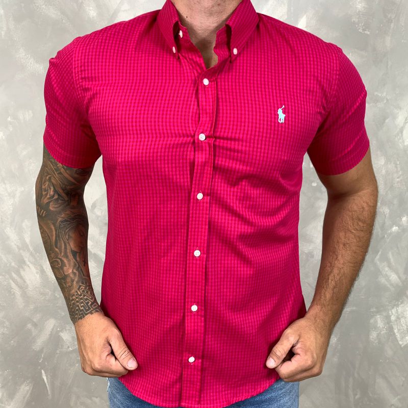 Camisa Manga Curta PRL Xadrez Rosa⭐ - 30201 - PORTAL DROP - ATACADO