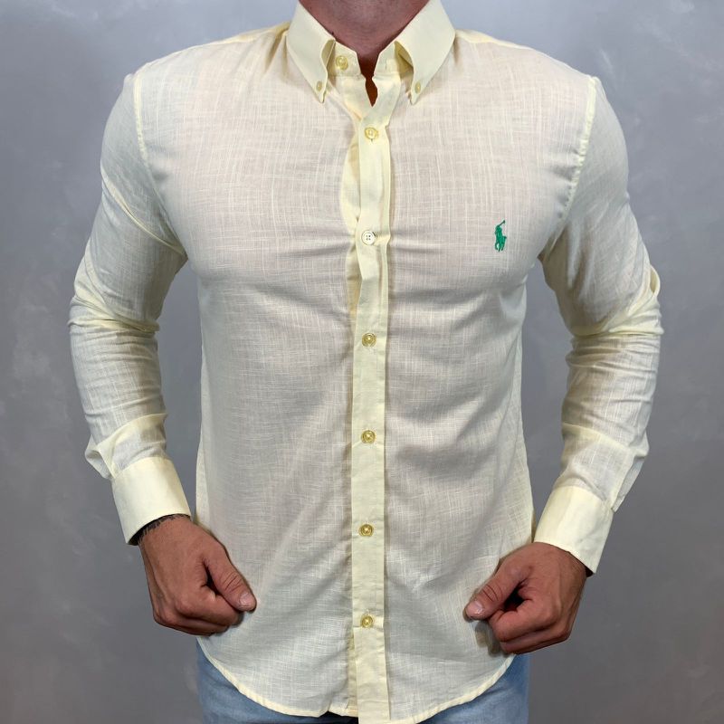 Camisa Manga Longa Linho PRL Amarelo - 40033 - PORTAL DROP - ATACADO