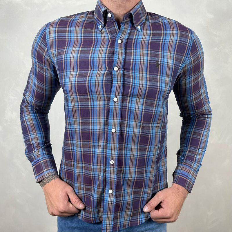 Camisa Manga Longa PRL Xadrez Azul⭐ - 40086 - PORTAL DROP - ATACADO