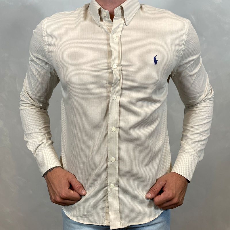 Camisa Manga Longa PRL Xadrez Bege⭐ - 40325 - PORTAL DROP - ATACADO