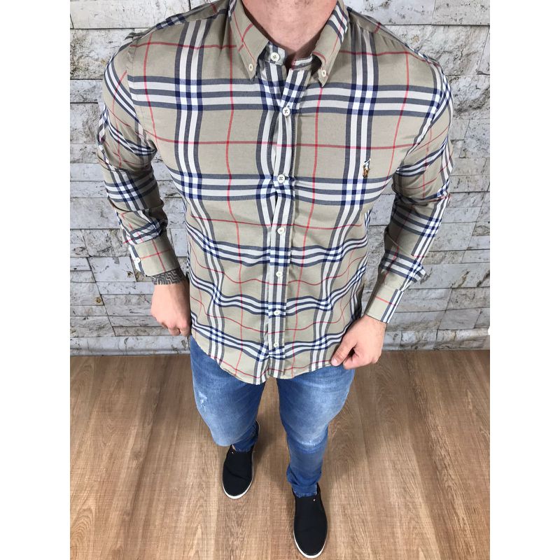 Camisa Manga Longa PRL xadrez Bege - clrl559c - PORTAL DROP - ATACADO