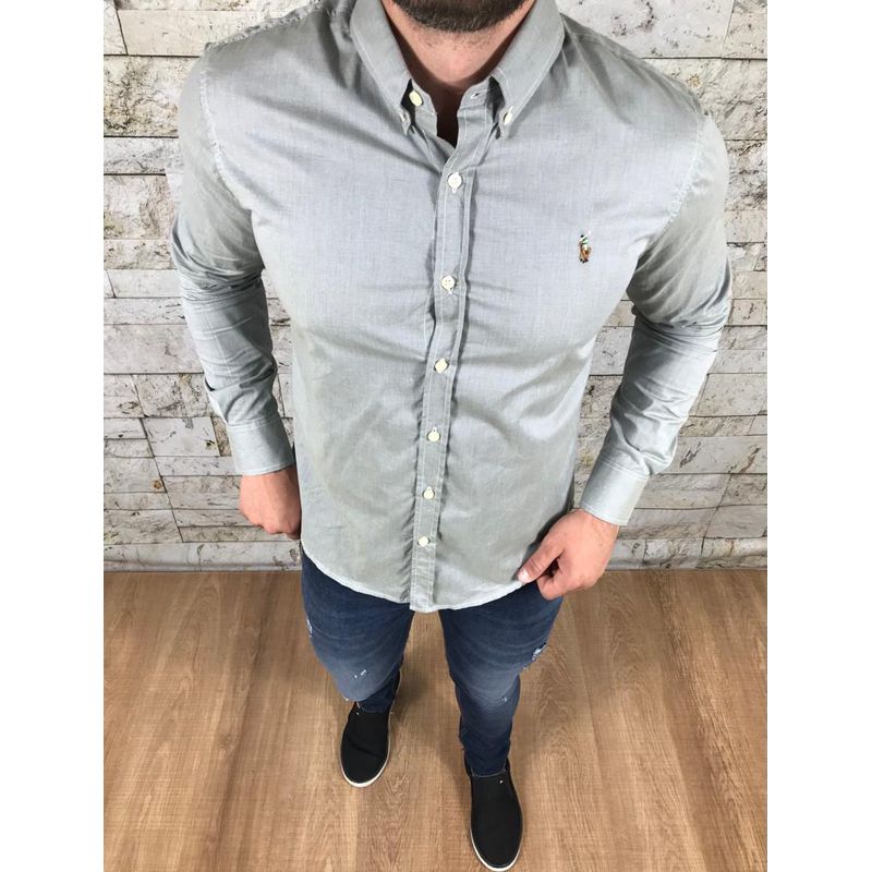 Camisa Manga Longa PRL Cinza⭐ - 40004 - PORTAL DROP - ATACADO