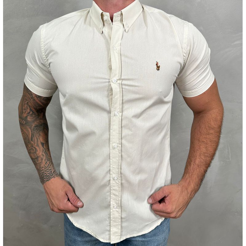 Camisa Manga Curta PRL Micro Xadrez Bege ⭐ - 30289... - PORTAL DROP - ATACADO