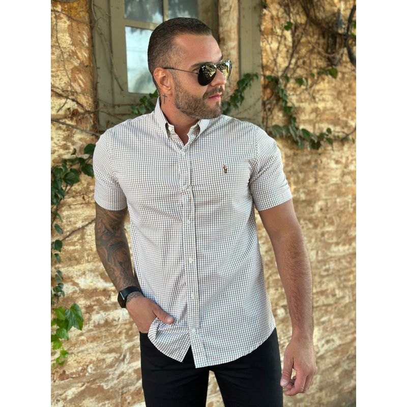 Camisa Manga Curta PRL Xadrez Bege - 30389 - PORTAL DROP - ATACADO