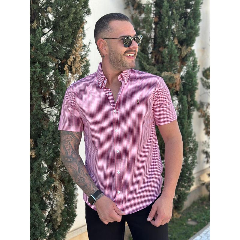 Camisa Manga Curta PRL Xadrez Vermelho - 30394 - PORTAL DROP - ATACADO