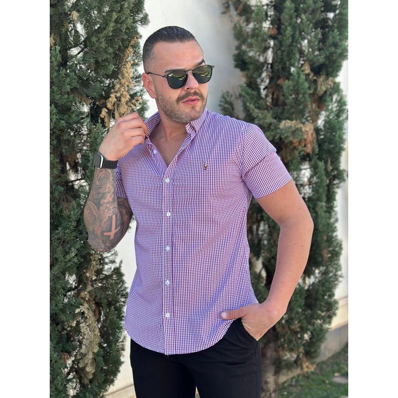 Camisa Manga Curta PRL Xadrez Fúcsia - 30403 - PORTAL DROP - ATACADO
