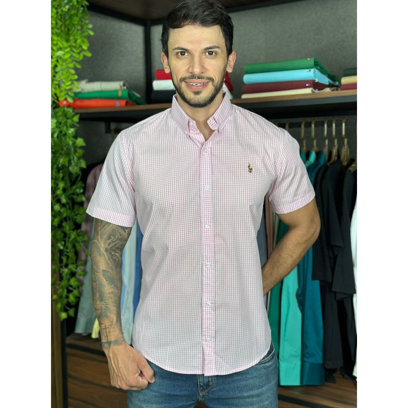 Camisa Manga Curta PRL Xadrez Rosa - 30427 - PORTAL DROP - ATACADO