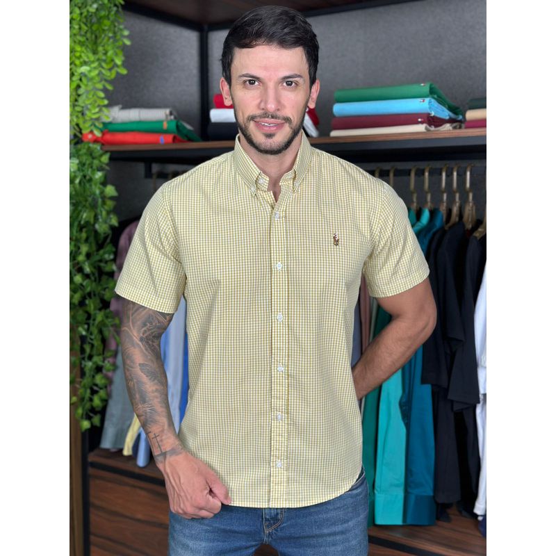 Camisa Manga Curta PRL Xadrez Amarelo - 30428 - PORTAL DROP - ATACADO