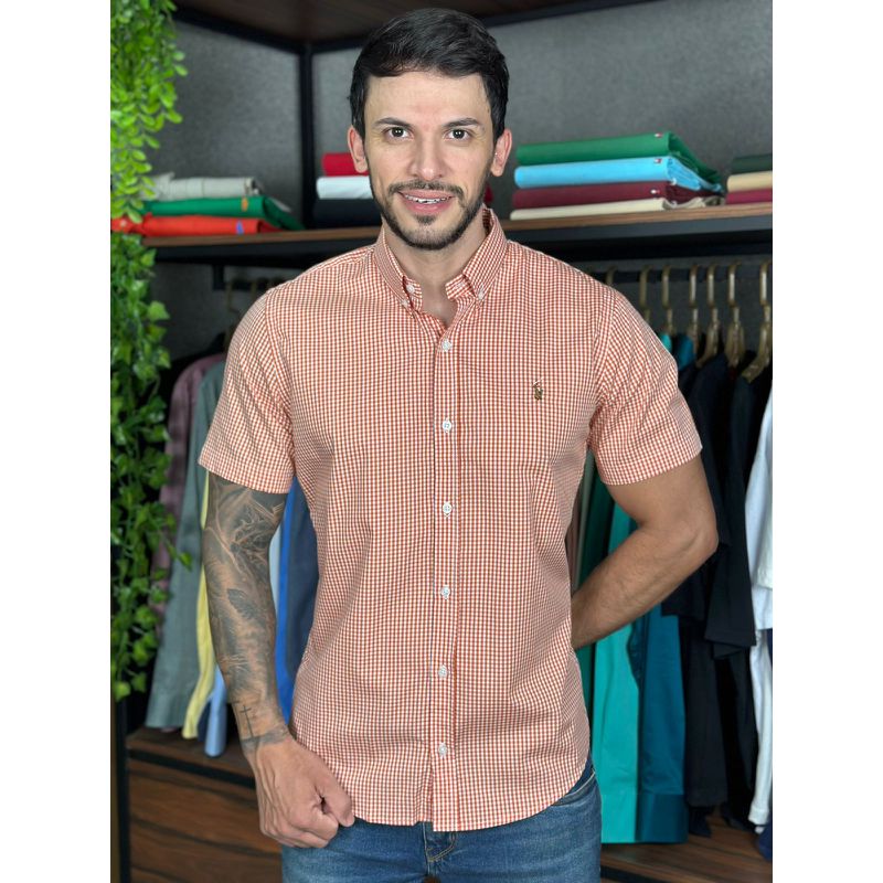 Camisa Manga Curta PRL Xadrez Laranja - 30430 - PORTAL DROP - ATACADO