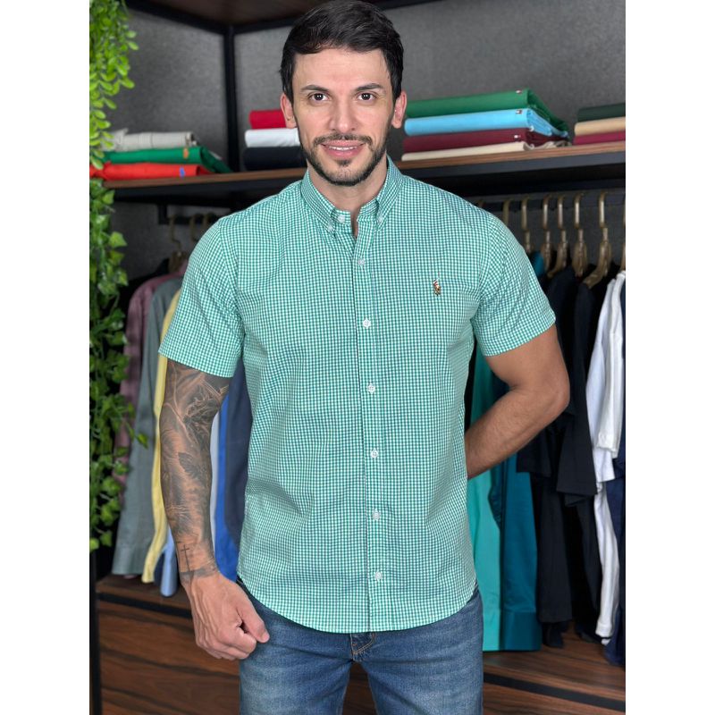 Camisa Manga Curta PRL Xadrez Verde - 30432 - PORTAL DROP - ATACADO