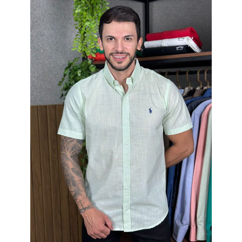 Camisa Manga Curta Linho PRL Verde. - 30437 - PORTAL DROP - ATACADO