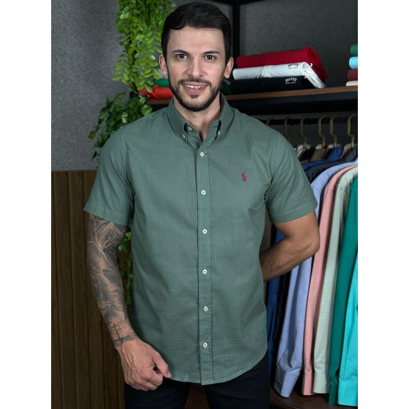 Camisa Manga Curta Linho PRL Verde. - 30440 - PORTAL DROP - ATACADO