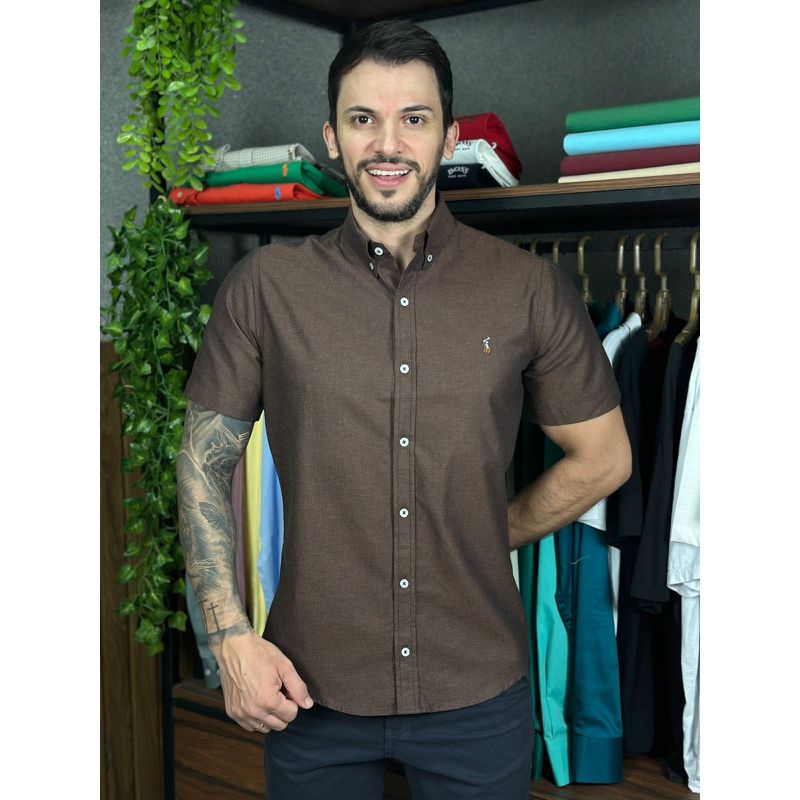 Camisa Manga Curta PRL Marrom - 30447 - PORTAL DROP - ATACADO