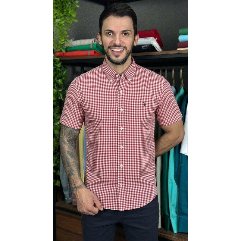 Camisa Manga Curta PRL Xadrez Vermelho - 30467 - PORTAL DROP - ATACADO