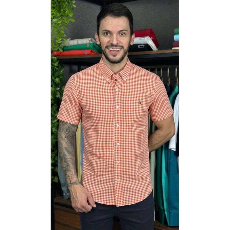 Camisa Manga Curta PRL Xadrez Laranja - 30470 - PORTAL DROP - ATACADO