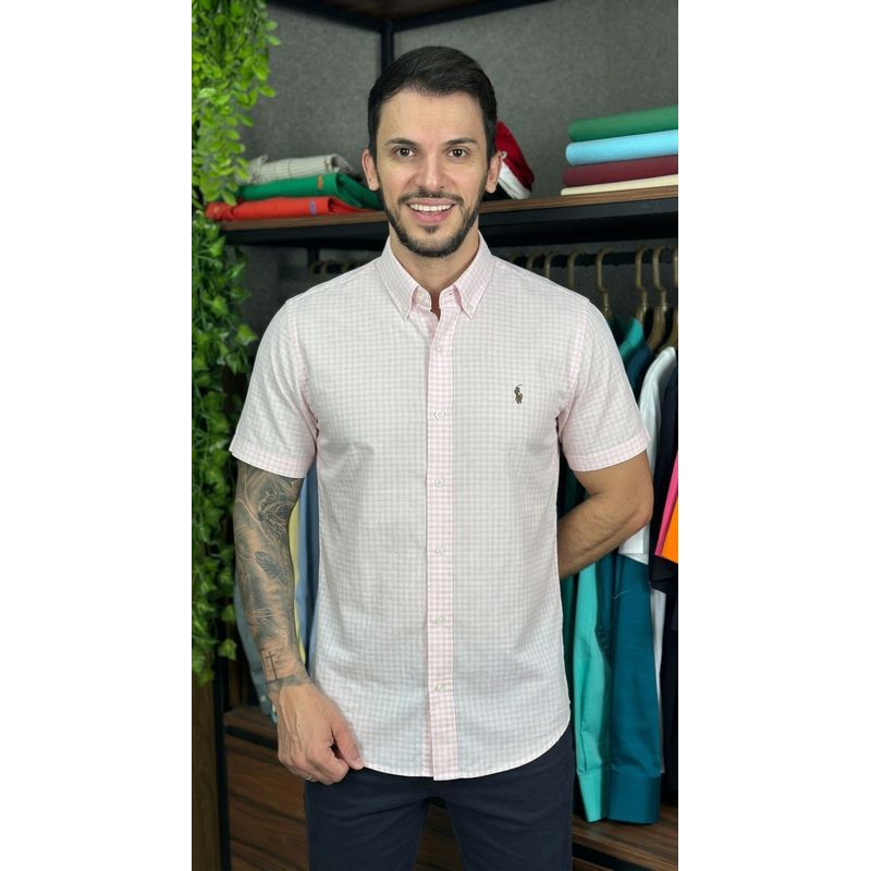 Camisa Manga Curta PRL Xadrez Rosa - 30476 - PORTAL DROP - ATACADO