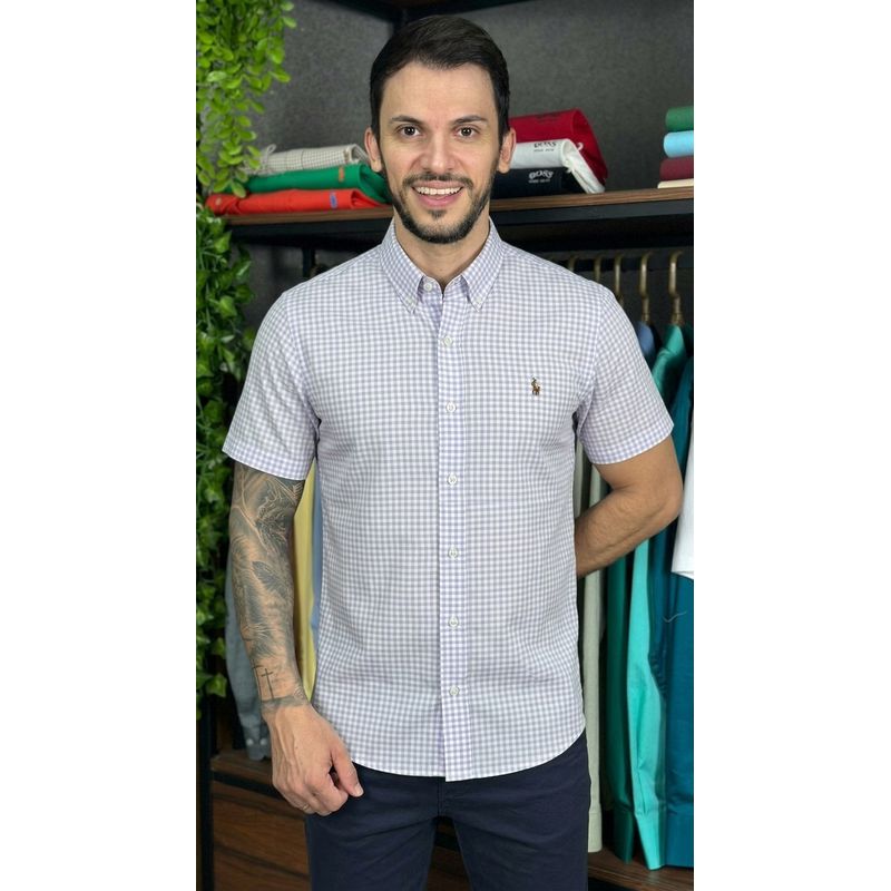 Camisa Manga Curta PRL Xadrez Lilás - 30481 - PORTAL DROP - ATACADO