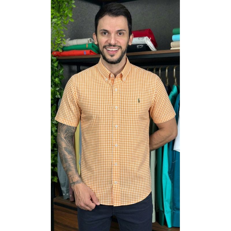 Camisa Manga Curta PRL Xadrez Laranja - 30486 - PORTAL DROP - ATACADO