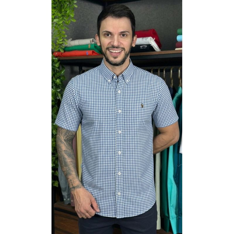 Camisa Manga Curta PRL Xadrez Azul - 30487 - PORTAL DROP - ATACADO