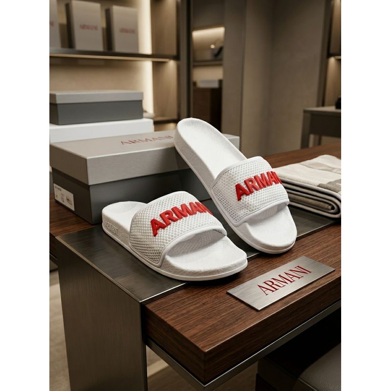 Chinelo Slide Armani Branco.⭐ - 3966 - PORTAL DROP - ATACADO