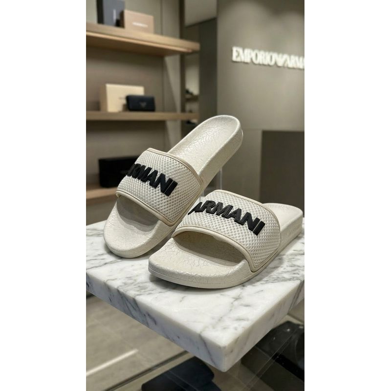Chinelo Slide Armani Bege. ⭐ - 3967 - PORTAL DROP - ATACADO
