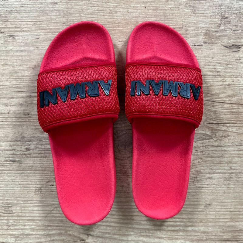 Chinelo Slide Armani Vermelho⭐ - 3968 - PORTAL DROP - ATACADO
