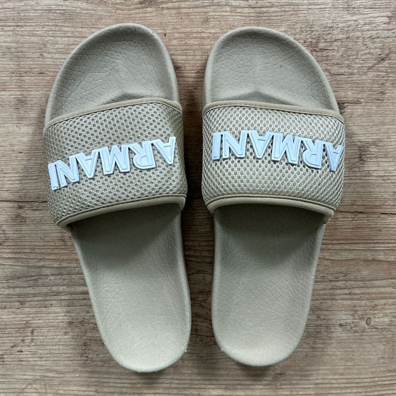 Chinelo Slide Armani Bege⭐ - 3972 - PORTAL DROP - ATACADO