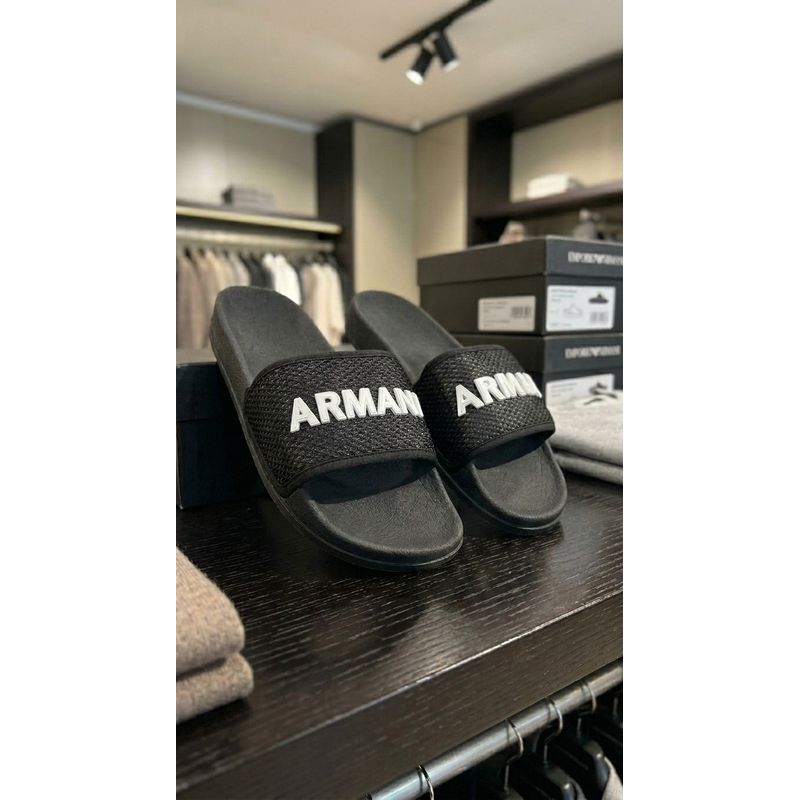 Chinelo Slide Armani Preto.⭐ - 3975 - PORTAL DROP - ATACADO