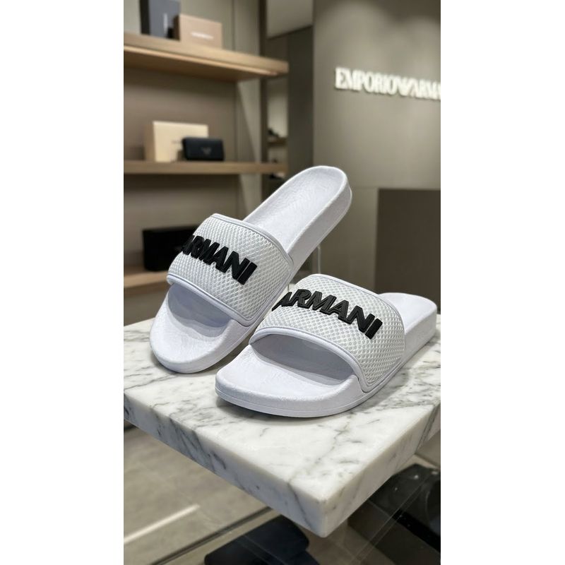 Chinelo Slide Armani Branco.⭐ - 3976 - PORTAL DROP - ATACADO