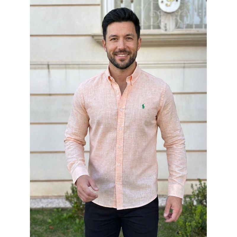 Camisa Manga Longa Linho PRL Laranja. - 40342. - PORTAL DROP - ATACADO