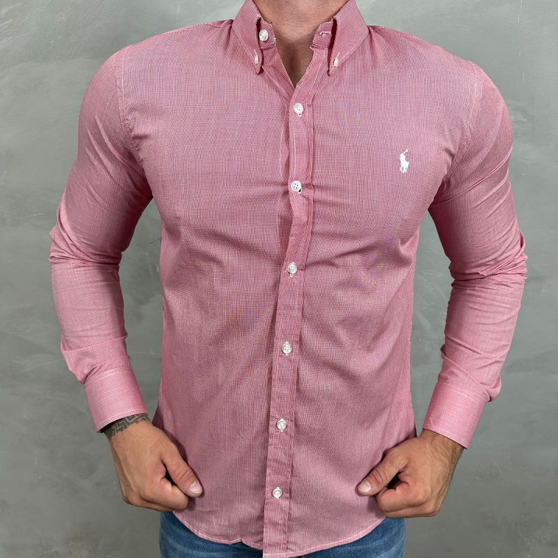 Camisa Manga Longa PRL Micro Xadrez Vermelho ⭐ - 4... - PORTAL DROP - ATACADO