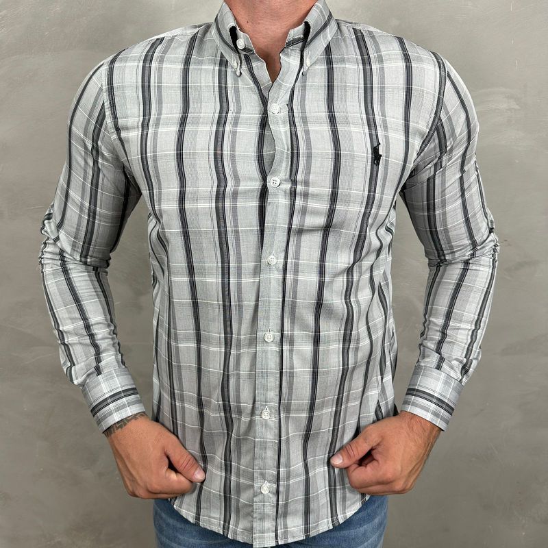 Camisa Manga longa PRL Xadrez Cinza⭐ - 40844 - PORTAL DROP - ATACADO