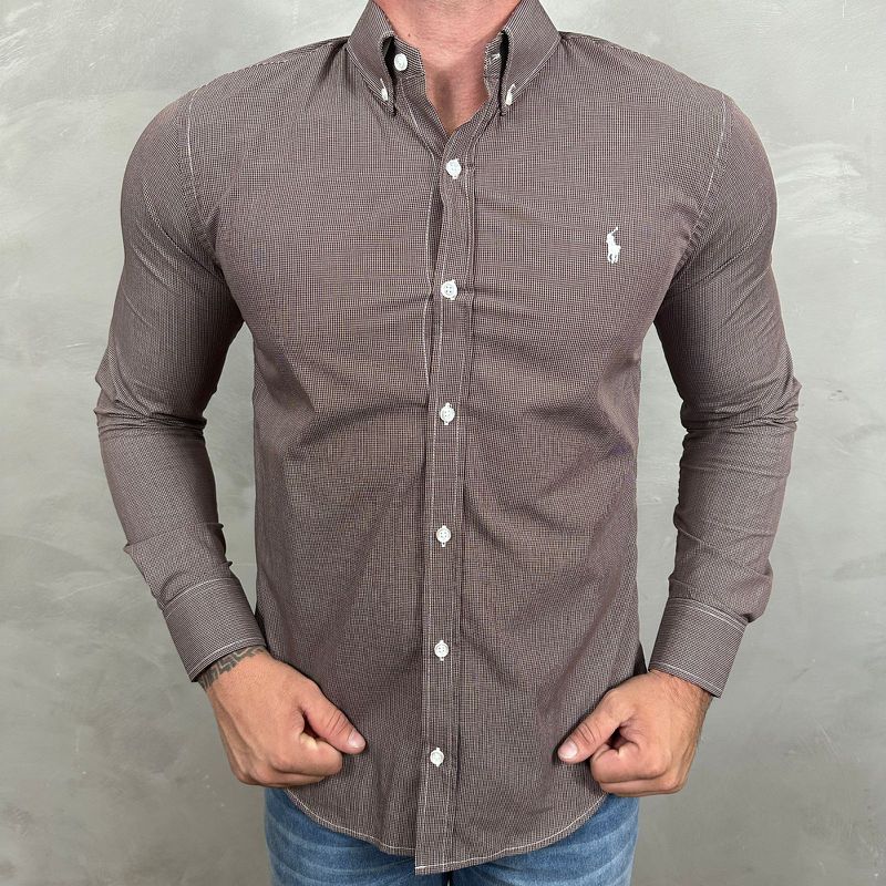Camisa Manga Longa PRL Micro Xadrez Marrom. - 408... - PORTAL DROP - ATACADO