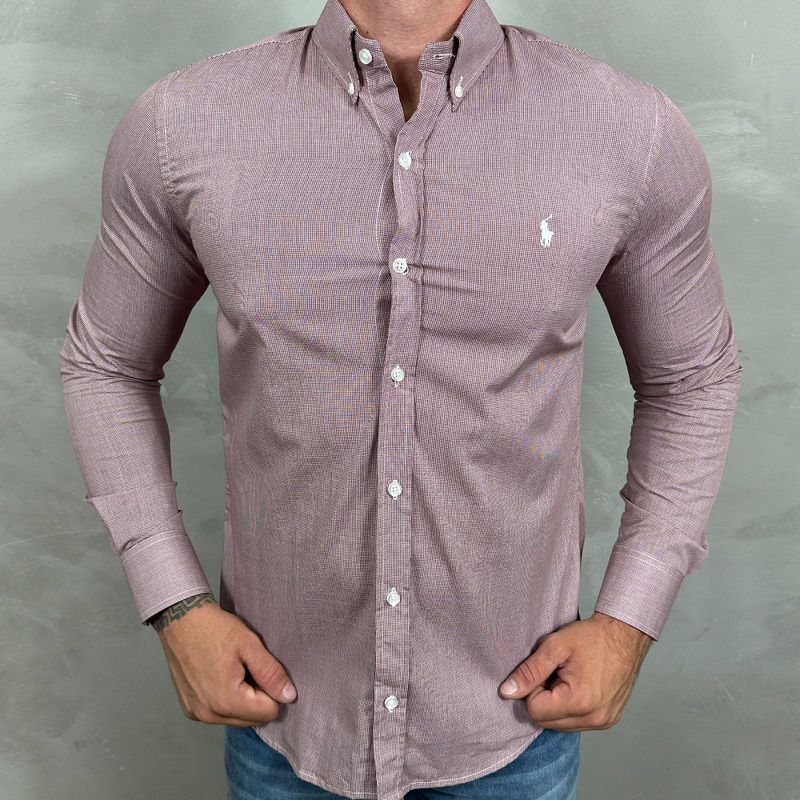 Camisa Manga Longa PRL Micro Xadrez Vermelho ⭐ - 4... - PORTAL DROP - ATACADO