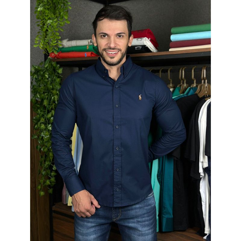 Camisa Manga Longa Prl Azul.⚫ - 40948 - PORTAL DROP - ATACADO