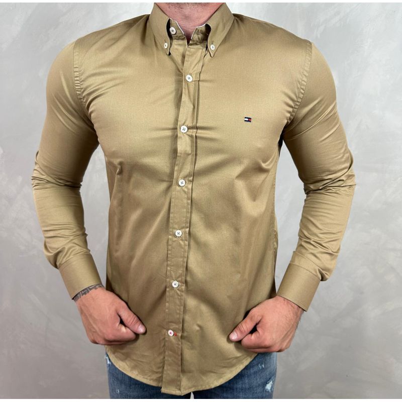 Camisa Manga Longa TH Caqui⭐ - 40980 - PORTAL DROP - ATACADO