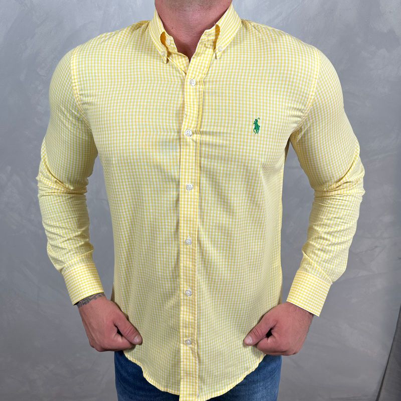 Camisa Manga Longa PRL Micro Xadrez Amarelo⭐ - 409... - PORTAL DROP - ATACADO