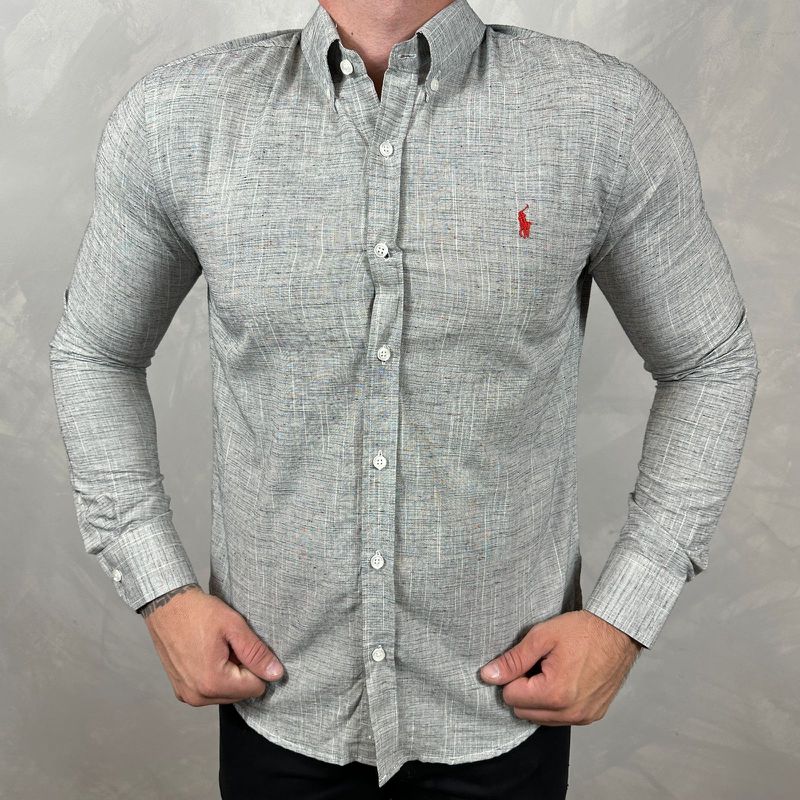 Camisa Manga Longa Linho PRL Cinza⭐ - 41023 - PORTAL DROP - ATACADO