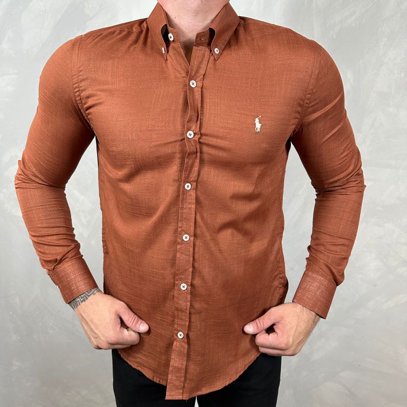 Camisa Manga Longa Linho PRL Caramelo - 41050 - PORTAL DROP - ATACADO
