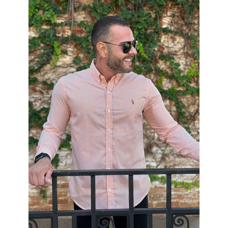 Camisa Manga Longa Xadrez PRL Laranja - 41134 - PORTAL DROP - ATACADO