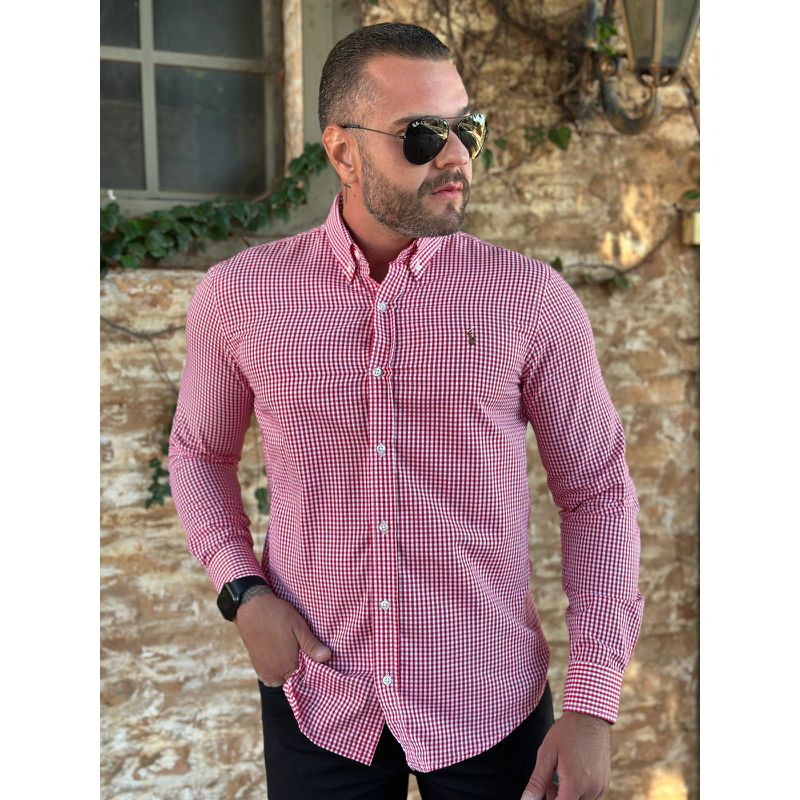 Camisa Manga Longa Xadrez PRL Vermelho - 41136 - PORTAL DROP - ATACADO