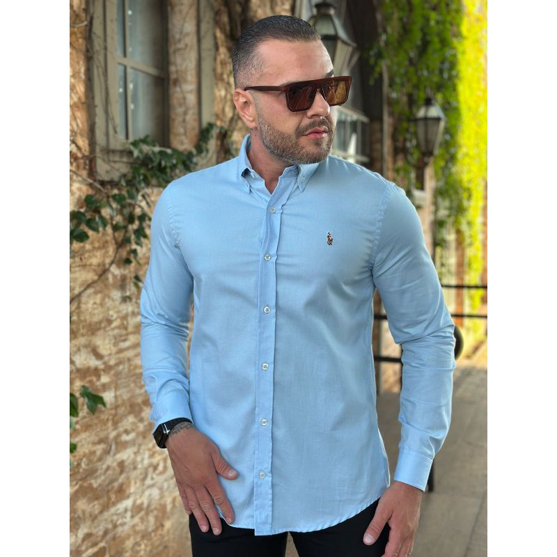 Camisa Manga Longa PRL Azul - 41164 - PORTAL DROP - ATACADO