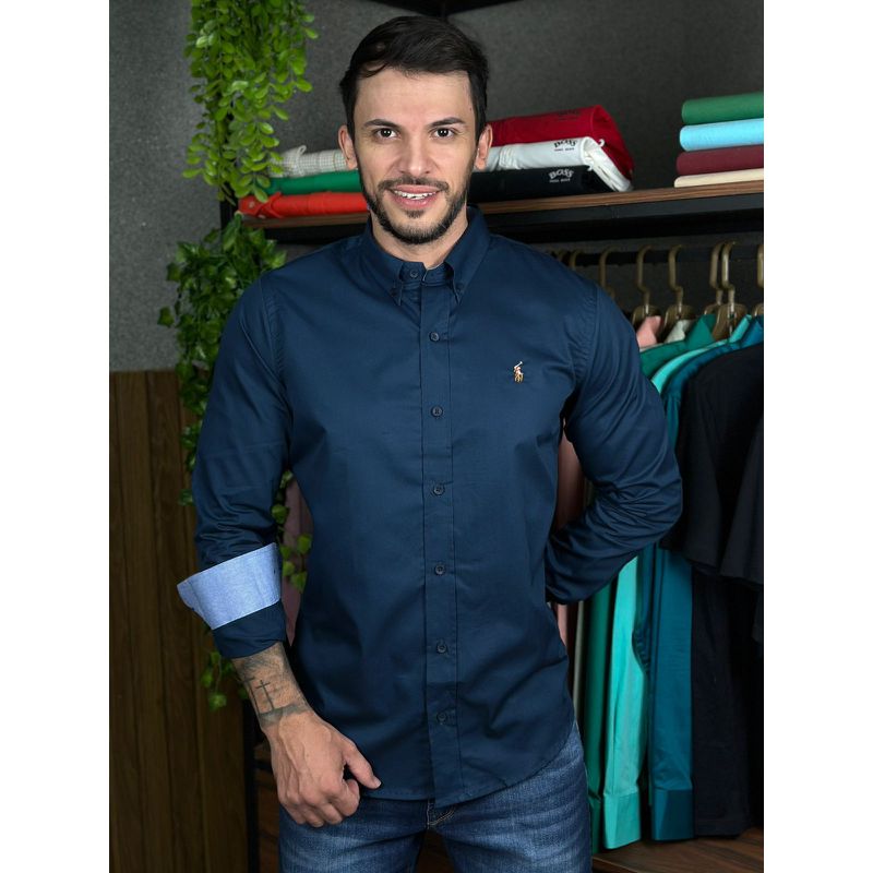 Camisa Manga Longa PRL Azul. - 41172 - PORTAL DROP - ATACADO