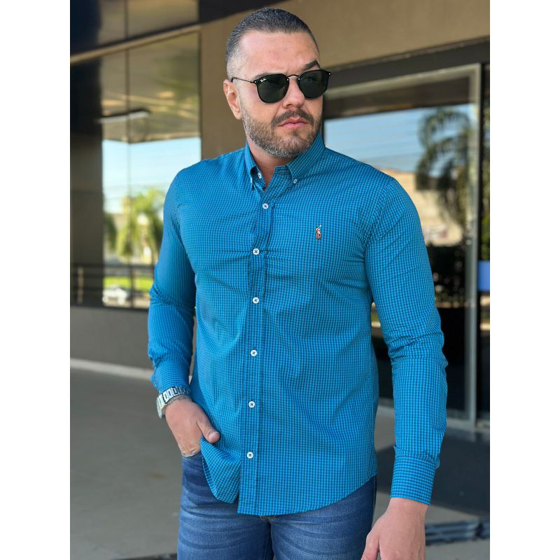Camisa Manga Longa PRL Xadrez Azul - 42037 - PORTAL DROP - ATACADO